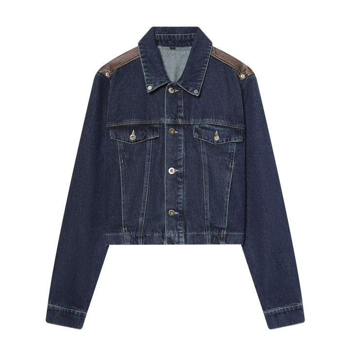 Men's Cropped Boxy Denim Jacket with Leather Patches on the Shoulders Hudson & Parker