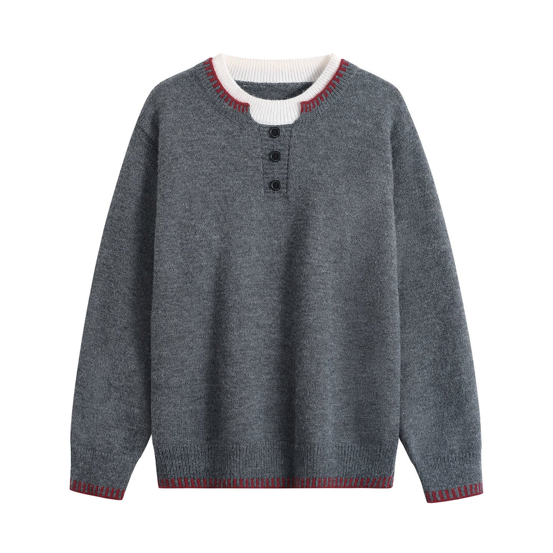 Unisex fine knit henley sweater with contrasting ribbed collar & three-button placket Hudson & Parker