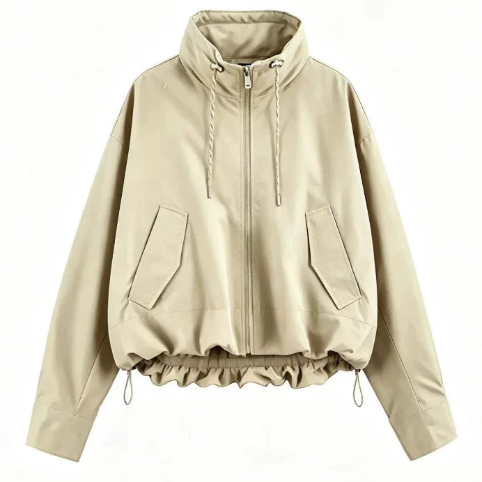 Women’s Oversize Cropped Hooded Jacket with Full Zip, Drawstring and Gathered Hem Hudson & Parker
