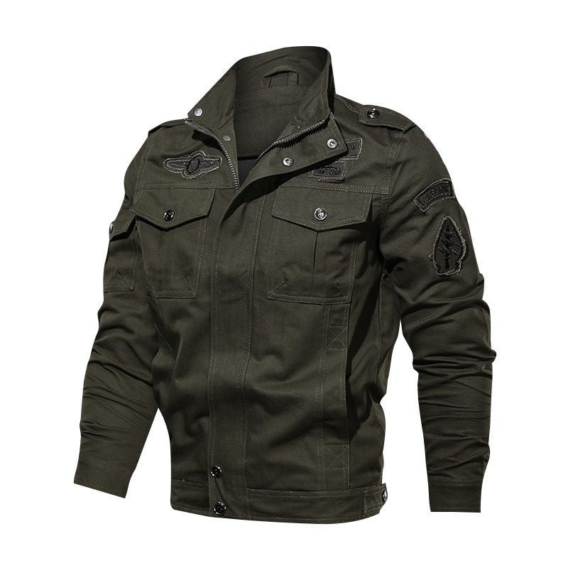 Men's Military Canvas Field Jacket with Patches and Stand Collar Hudson & Parker