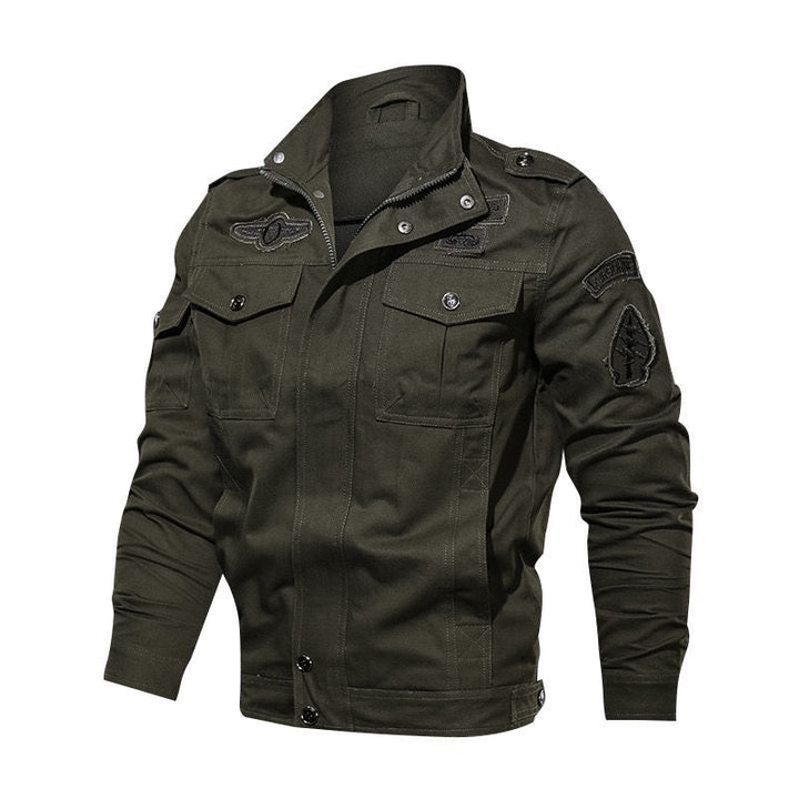 Men's Military Canvas Field Jacket with Patches and Stand Collar Hudson & Parker