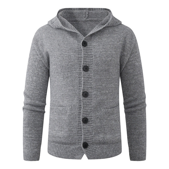 Men's hooded knitted cardigan made of thermal fine knit with a continuous button placket and side pockets Hudson & Parker