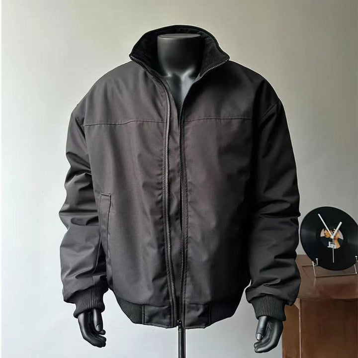 Men's Minimalist Utility Zip Bomber Jacket with High Collar and Concealed Pockets Hudson & Parker
