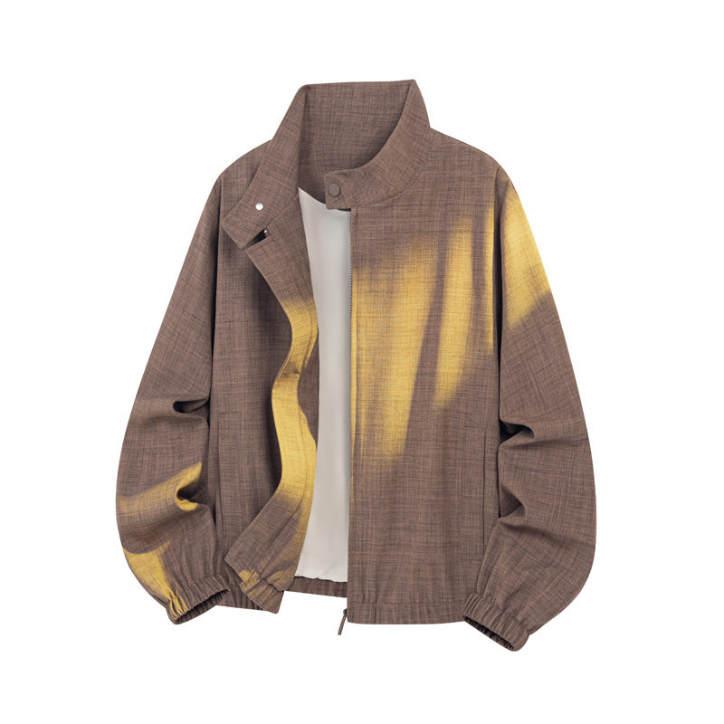 Men's Lightweight Zip Jacket with Stand-Up Collar, Elastic Cuffs and Mélange Texture Hudson & Parker