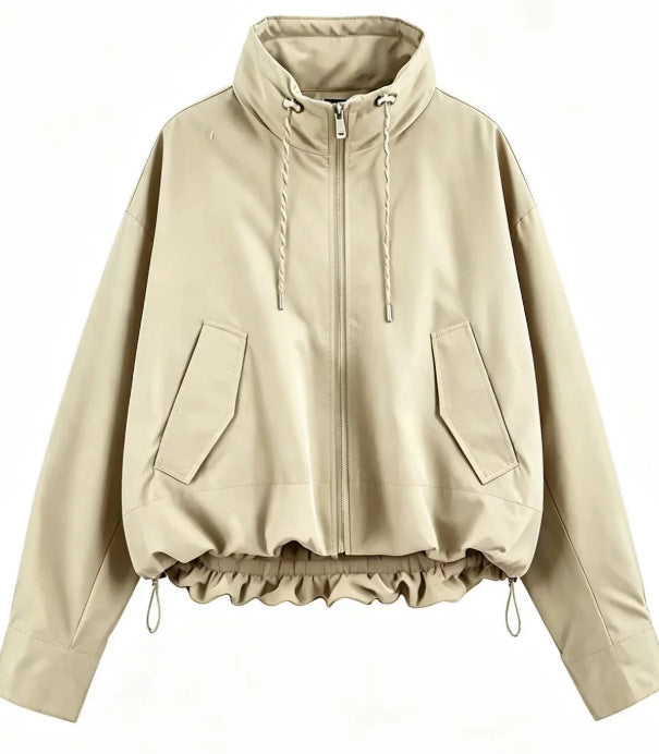 Women’s Oversize Cropped Hooded Jacket with Full Zip, Drawstring and Gathered Hem Hudson & Parker