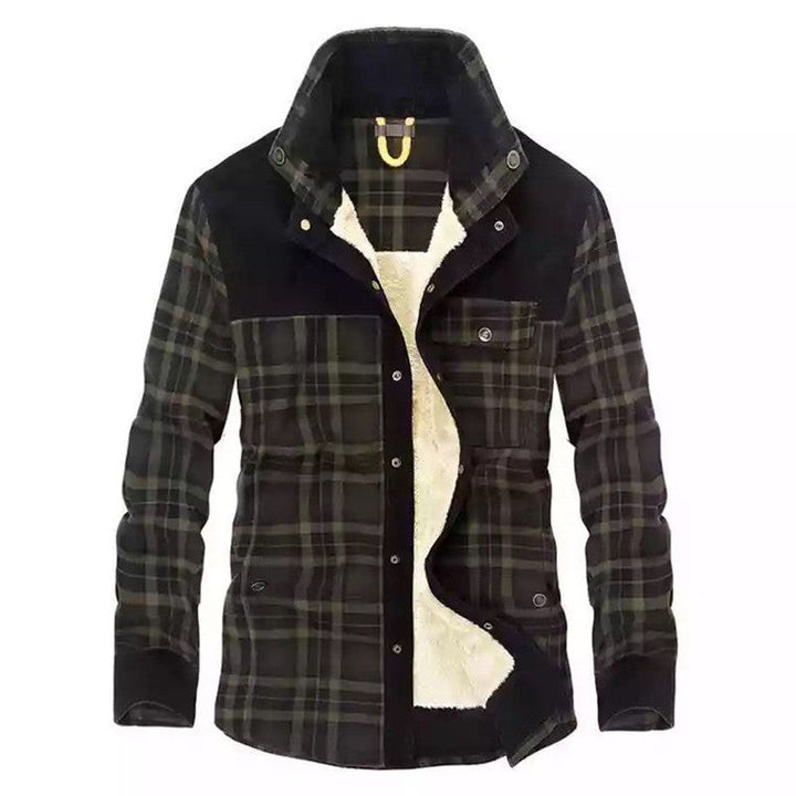 Men's flannel field shirt with teddy fleece lining and velvet shoulder section Hudson & Parker