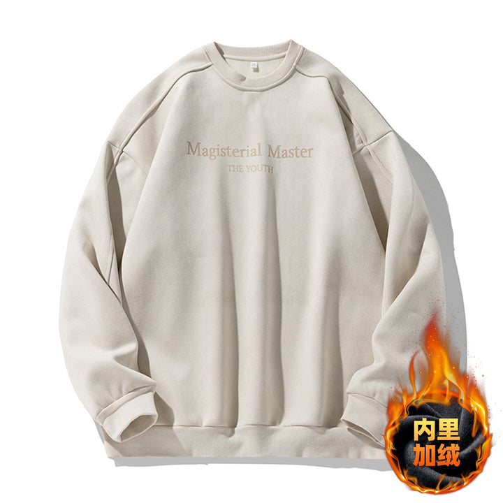 Unisex Oversize Velour Sweatshirt with Round Neckline and Subtle Script Embossing Hudson & Parker