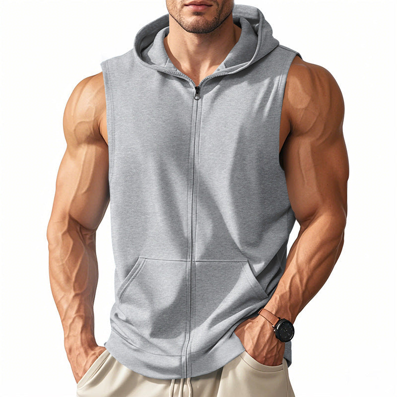 Men's sleeveless zip hooded vest with kangaroo pocket and athletic cut Hudson & Parker