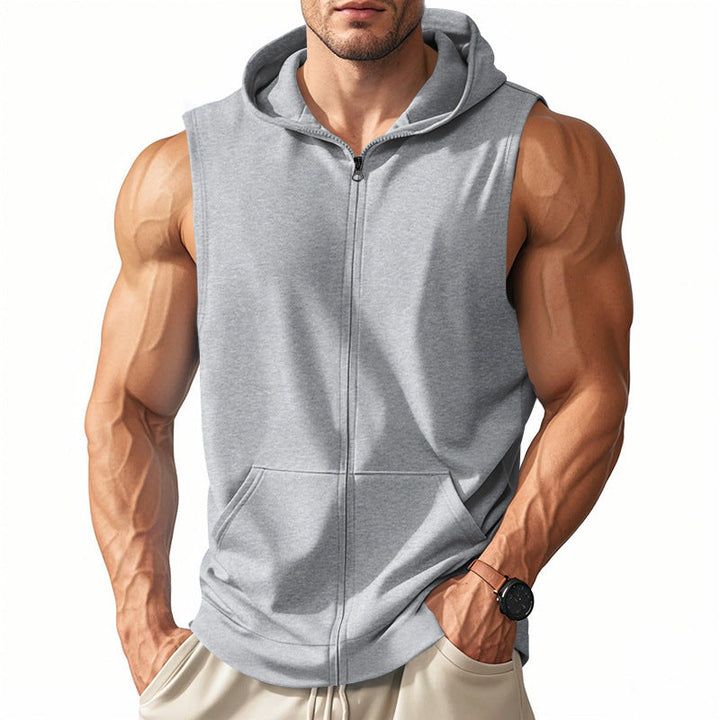 Men's sleeveless zip hooded vest with kangaroo pocket and athletic cut Hudson & Parker
