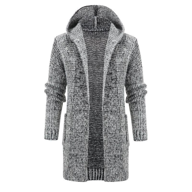 Women's Long Hooded Knit Cardigan with Deep Ribbed Texture and Patch Pockets Hudson & Parker