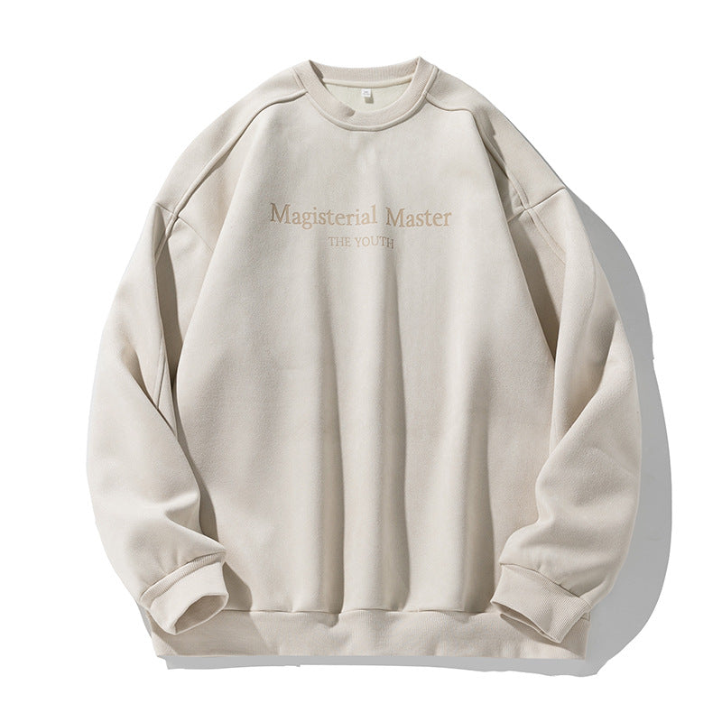 Unisex Oversize Velour Sweatshirt with Round Neckline and Subtle Script Embossing Hudson & Parker