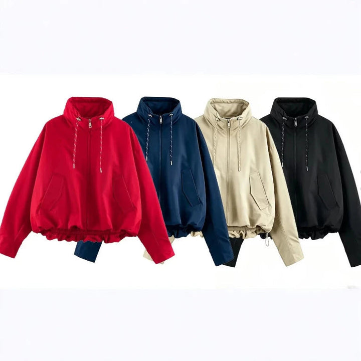 Women’s Oversize Cropped Hooded Jacket with Full Zip, Drawstring and Gathered Hem Hudson & Parker