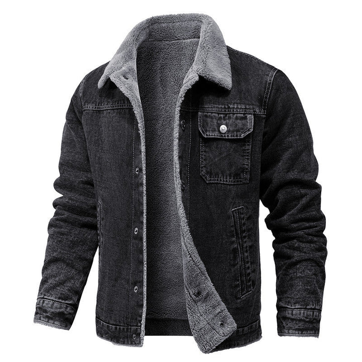 Men's washed denim worker jacket with teddy lining and inset side pockets Hudson & Parker