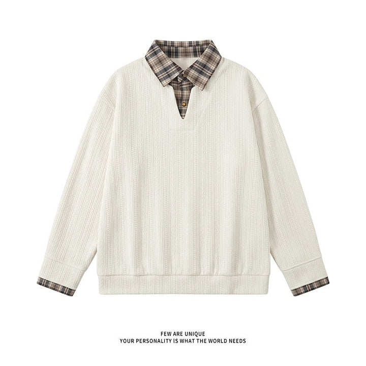 Men's layered look pullover with integrated check shirt collar Hudson & Parker