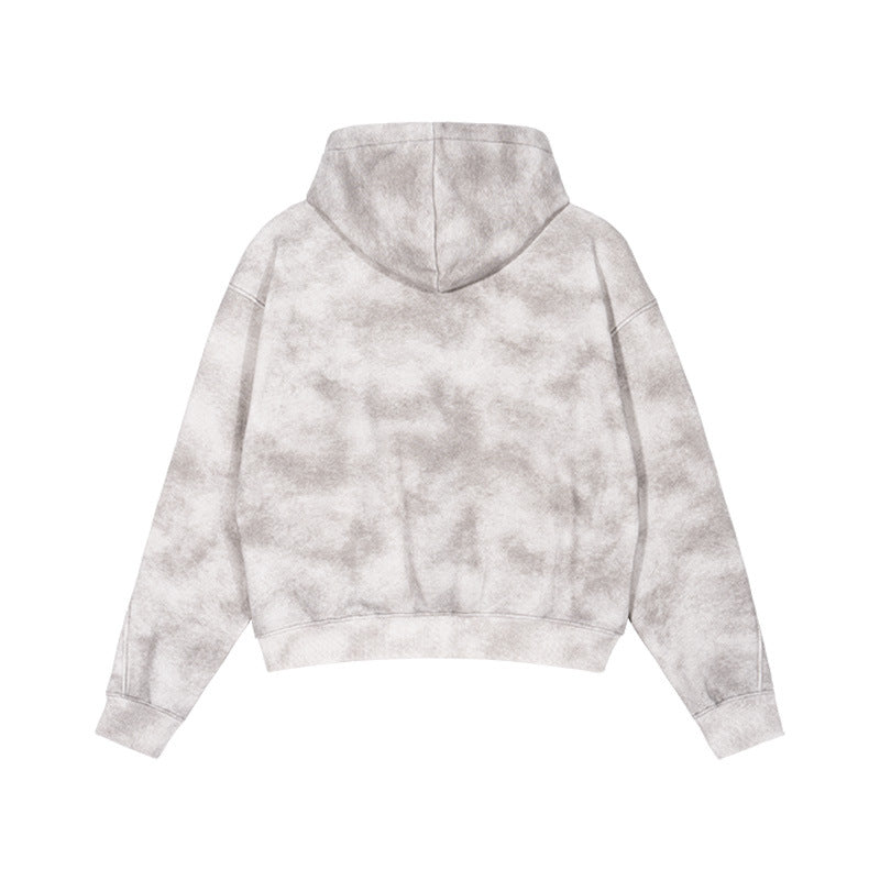 Unisex Short Cut Zip Hoodie made of French Terry with Cloud Dye Effect and Raglan Seams Hudson & Parker
