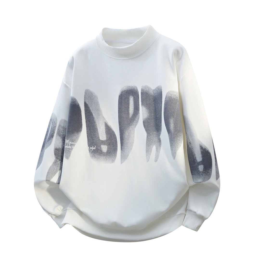 Unisex Oversize-Round-Neck-Sweatshirt with Stand-Up Collar, Abstract Print & Ribbed Cuffs Hudson & Parker