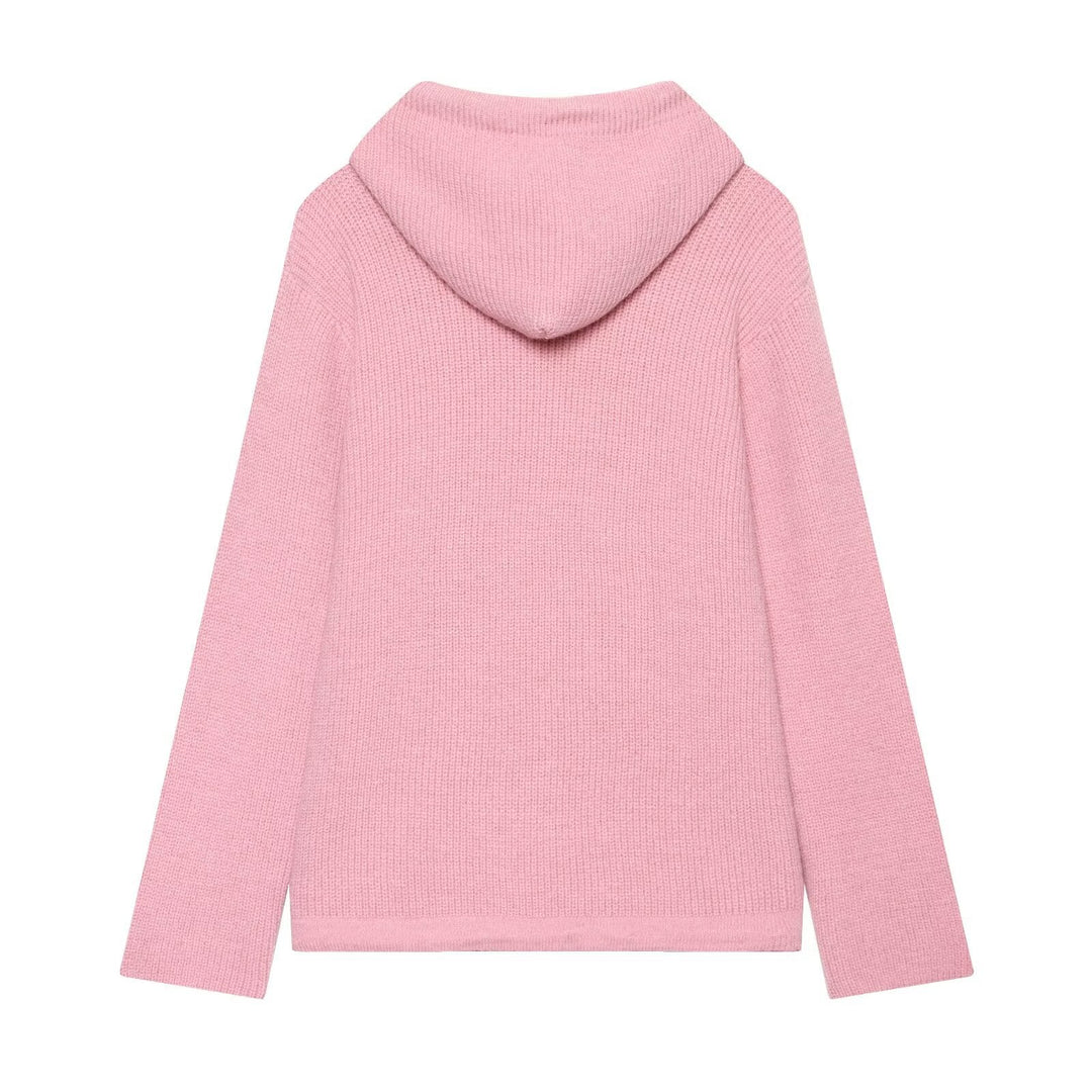 Women's knitted zip-up hoodie with full zip, ribbed texture and drawstring Hudson & Parker