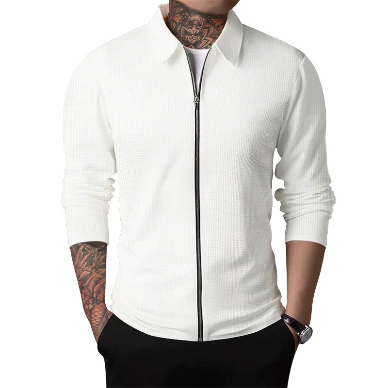 Men's nano structured shirt jacket with waffle structure, full-length zipper and slim fit Hudson & Parker