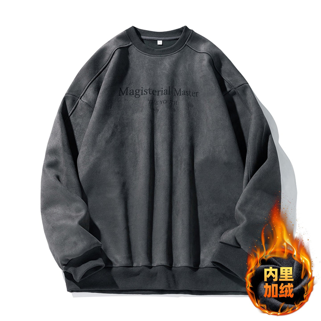 Unisex Oversize Velour Sweatshirt with Round Neckline and Subtle Script Embossing Hudson & Parker