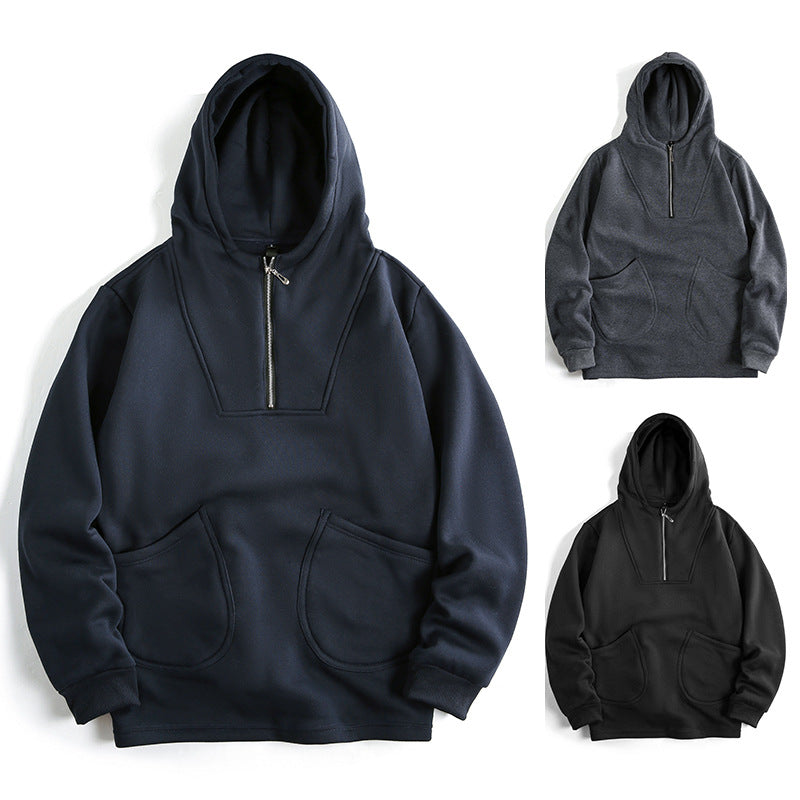 Men's Hooded Half-Zip Pullover with Kangaroo Pocket and Relaxed Fit Hudson & Parker