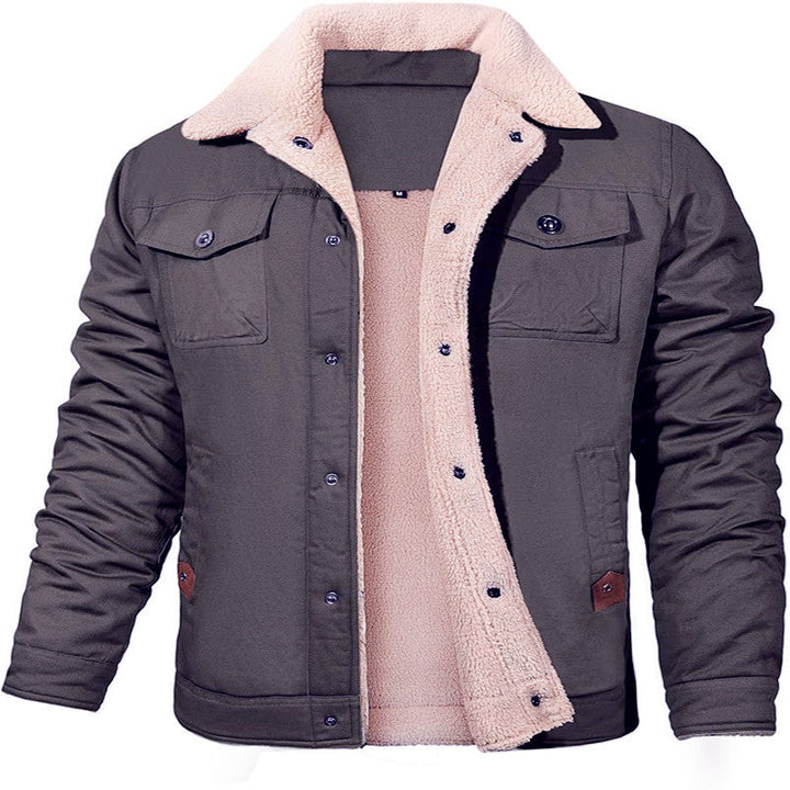 Men's Sherpa-lined canvas trucker jacket with thermal lining and chest pockets Hudson & Parker
