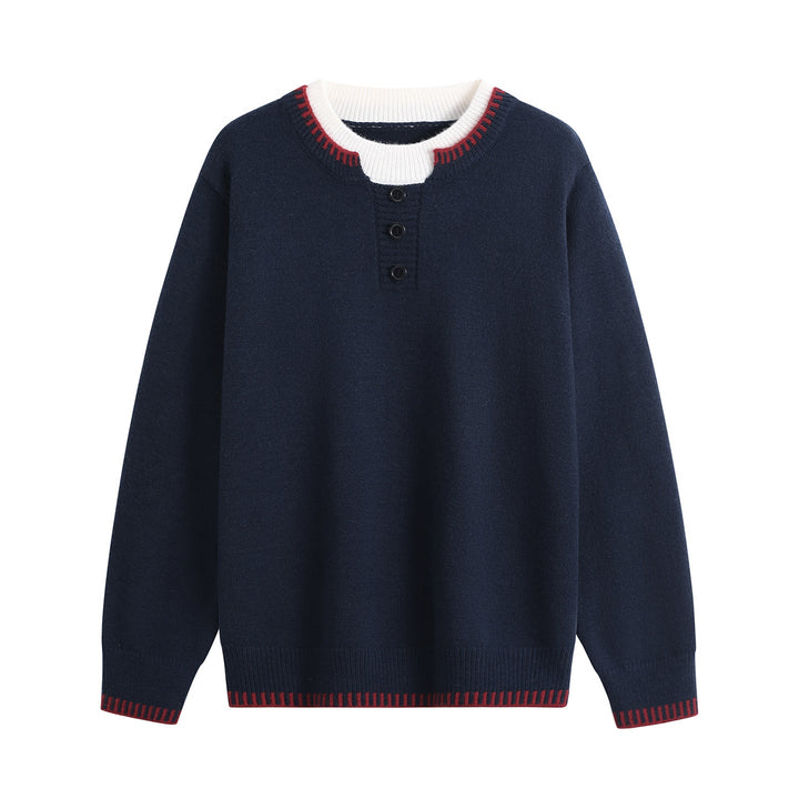 Unisex fine knit henley sweater with contrasting ribbed collar & three-button placket Hudson & Parker