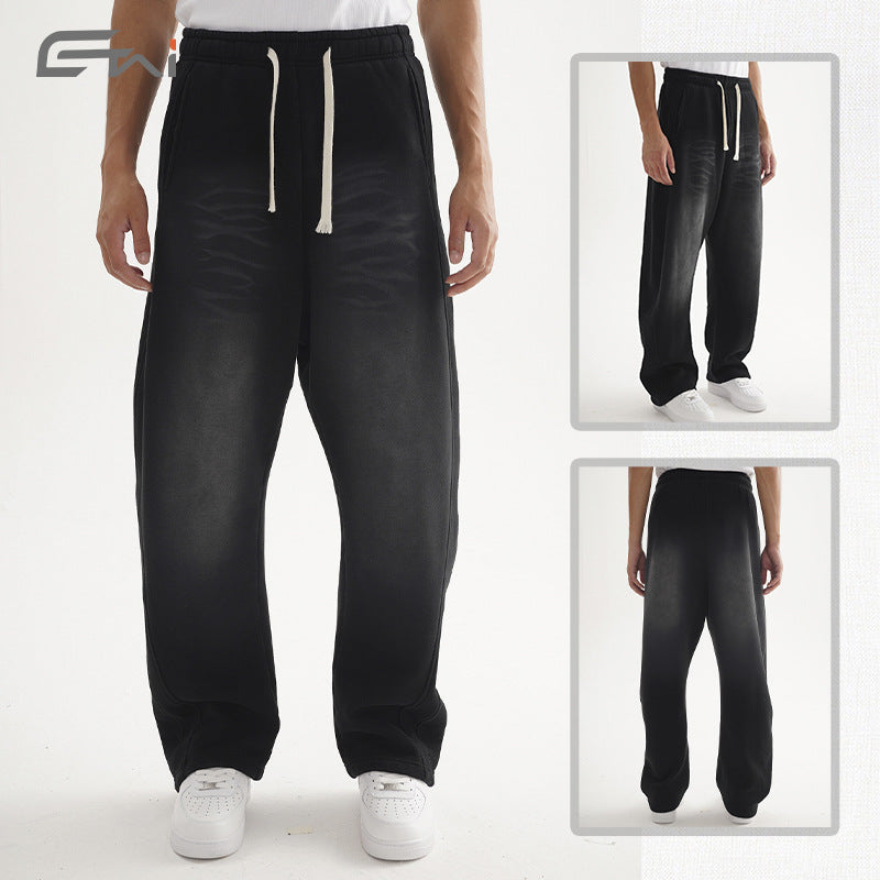Men's wide sweatpants in harem cut with a deep crotch, extra long drawstrings, and vintage fade Hudson & Parker