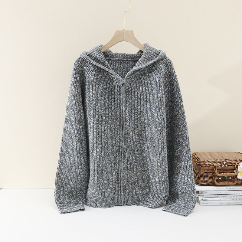 Women's chunky knit hoodie with full zipper and raglan sleeves Hudson & Parker