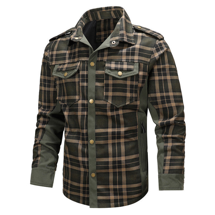 Men's Checked Shirt Jacket in Field Style with Epaulettes, Chest Flaps, and Reinforced Side Panels Hudson & Parker