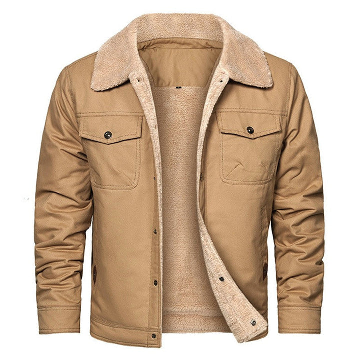 Men's Sherpa-lined canvas trucker jacket with thermal lining and chest pockets Hudson & Parker