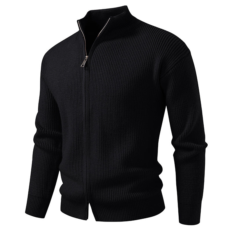 Men's Coarse Ribbed Zip Cardigan with High Cowl Neck and Concealed Seam Hudson & Parker