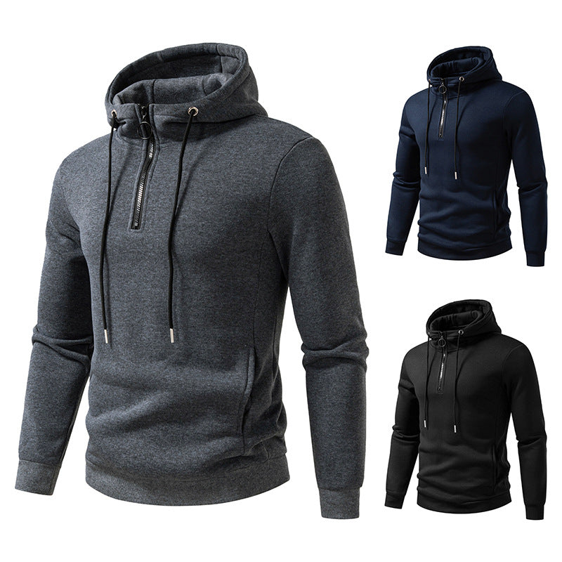 Men's modern sporty-elegant hoodie sweatshirt with front half zip and drawstring Hudson & Parker