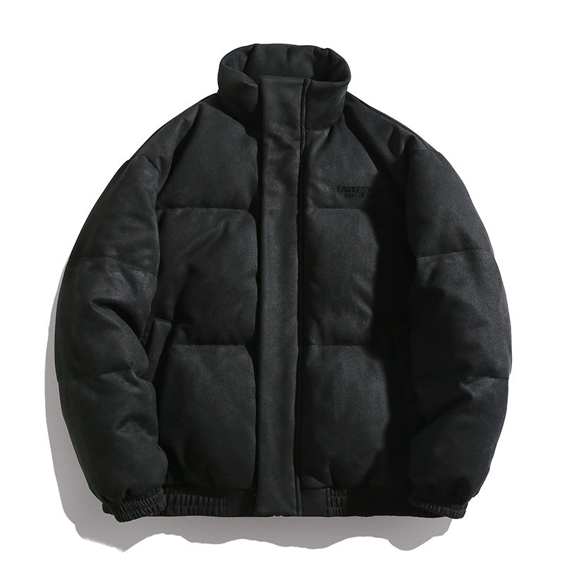 Men's Padded Oversized Quilted Jacket with Stand Collar and Velour Finish Hudson & Parker