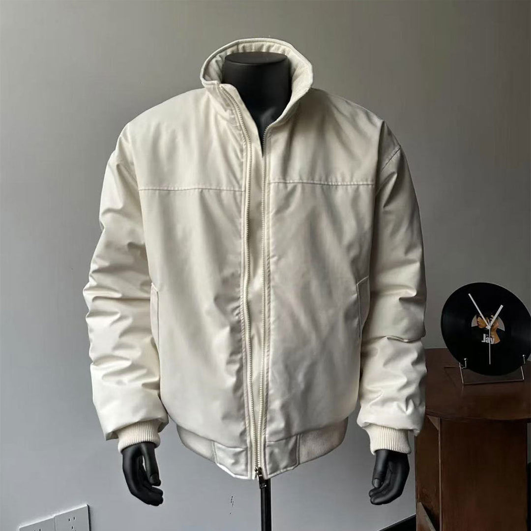 Men's Minimalist Utility Zip Bomber Jacket with High Collar and Concealed Pockets Hudson & Parker