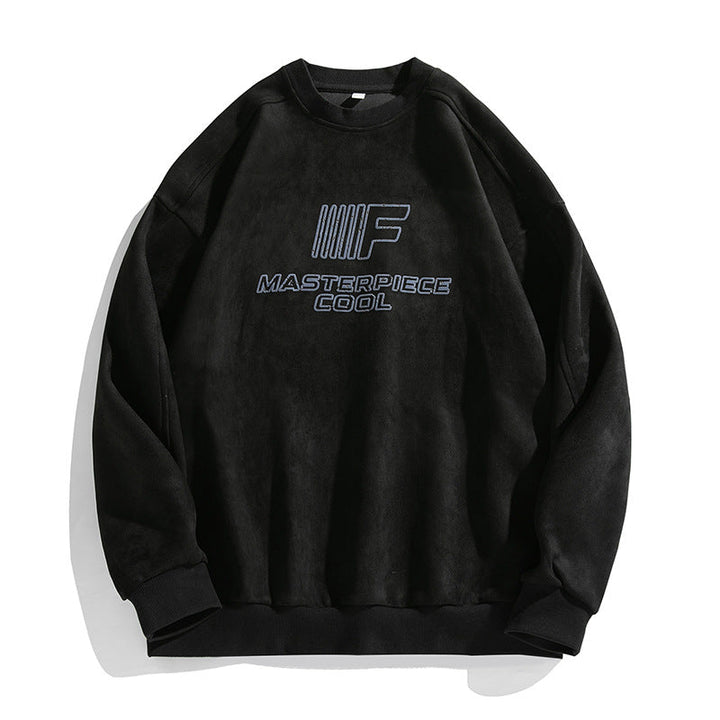 Unisex Fleece Sweatshirt with Velvet Look, Embroidered Logo and Drop Shoulder Hudson & Parker