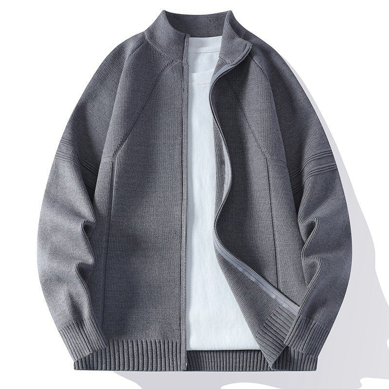 Men's Oversize Fine Knit Zip Jacket with Stand Collar, Raglan Sleeves and Ribbed Finish Hudson & Parker