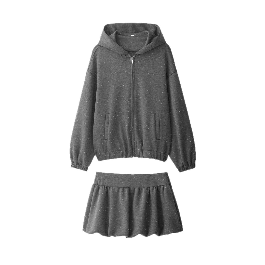 Women's Oversized Hoodie Jacket with Full Zip, Elastic Hem, and Subtle Dot Pattern Hudson & Parker