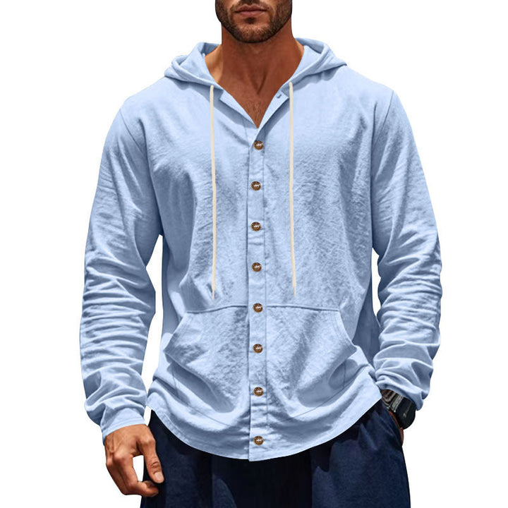 Men's lightweight hoodie cardigan with full button placket, slim fit and kangaroo pocket Hudson & Parker