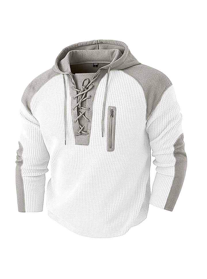 Men's hoodie with lacing trim and vertical zipper chest pocket Hudson & Parker