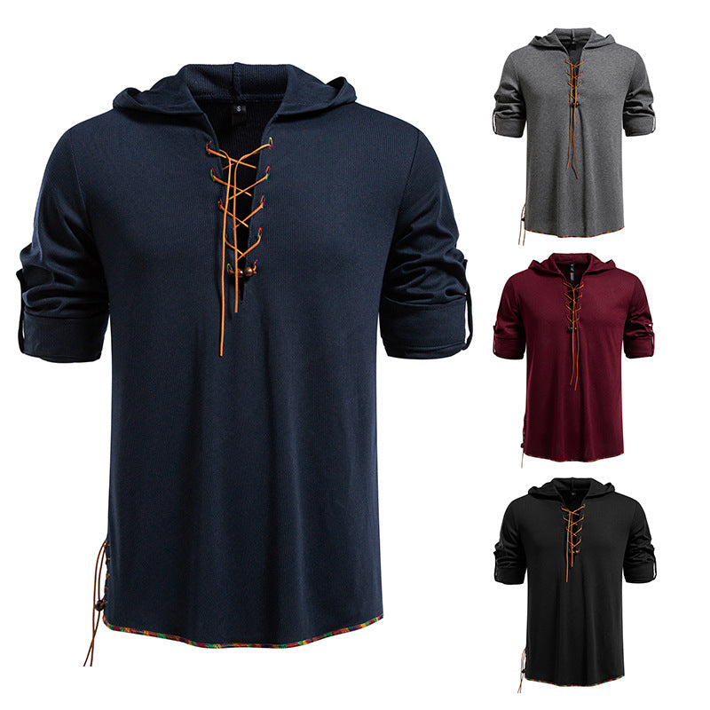 Men's Lightweight Hooded Long Sleeve Shirt with Lace Front and Roll-up Three-Quarter Sleeves Hudson & Parker