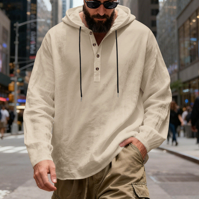 Men's lightweight hooded shirt with button placket made of linen blend and relaxed fit Hudson & Parker