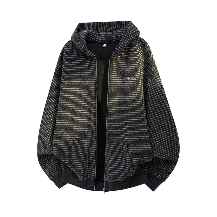 Unisex Oversize Hoodie with continuous zipper, fine stripe knit and kangaroo pockets Hudson & Parker