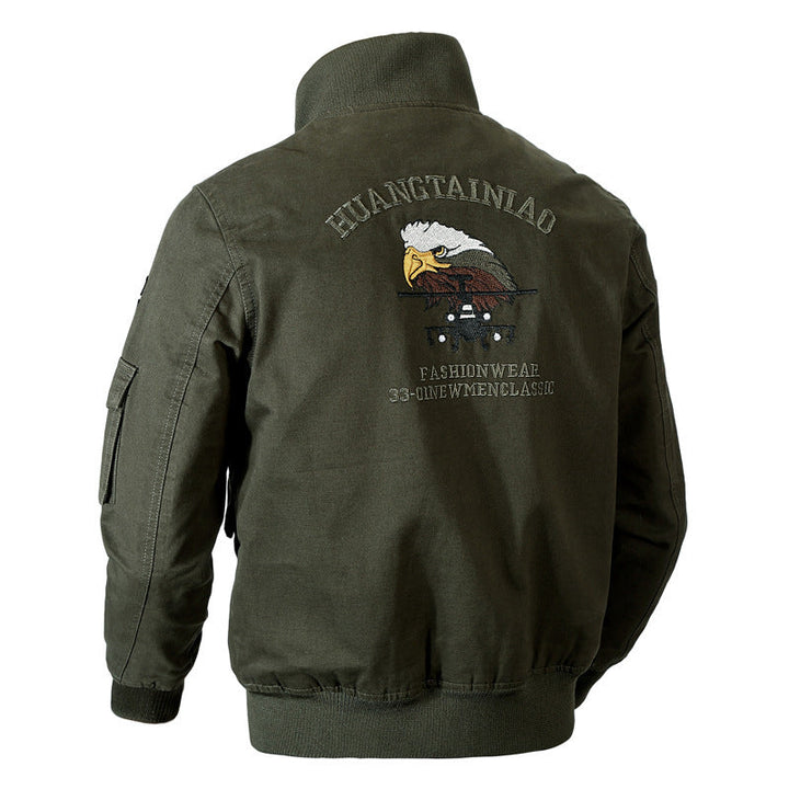 Men's Canvas Pilot Blouson in Military Look with Stand-Up Collar, Utility Pockets, and Patch Applications Hudson & Parker