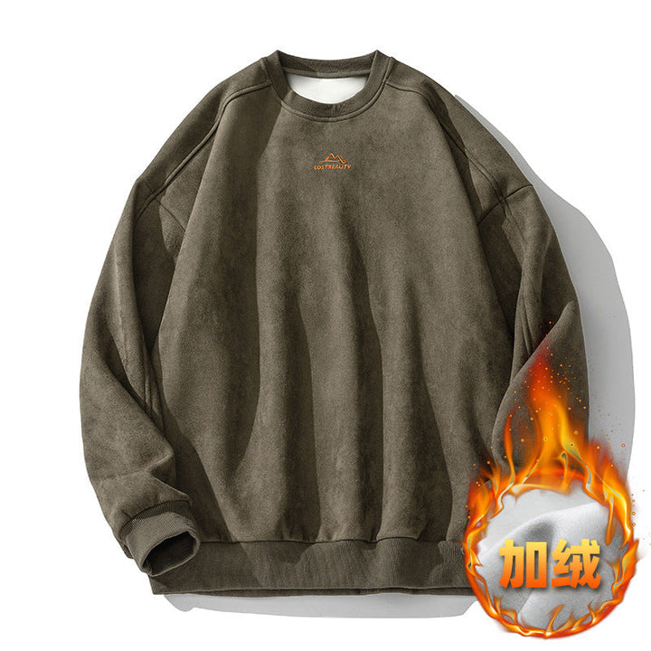 Unisex Oversized Round Neck Sweatshirt with Minimalist Mountain Embroidery Hudson & Parker