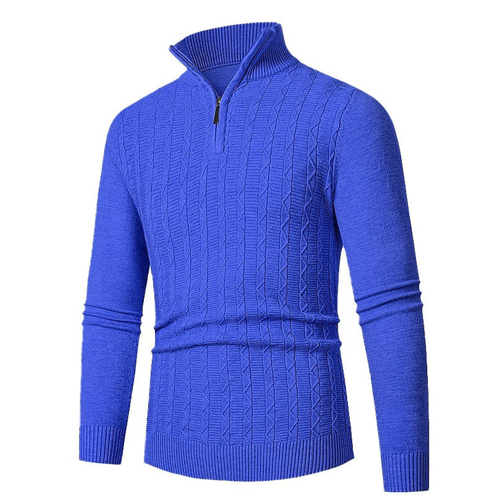 Men's Slim Fit Half-Zip Structured Pullover made of Merino Blend with Cable Knit Pattern and Stand-Up Collar Hudson & Parker
