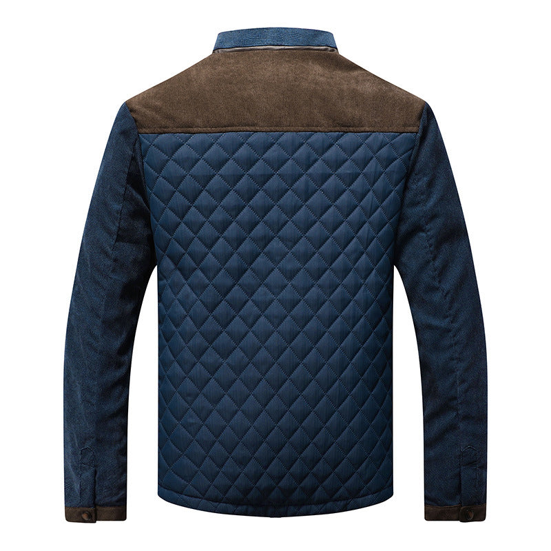Men's Padded Diamond Quilted Jacket with Stand-Up Collar and Contrast Trimming Hudson & Parker