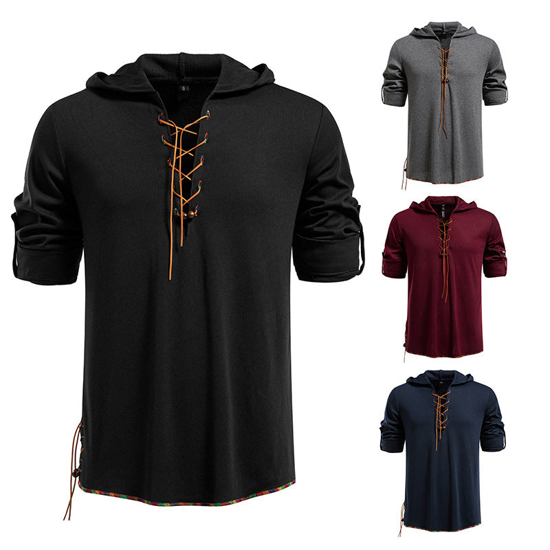 Men's Lightweight Hooded Long Sleeve Shirt with Lace Front and Roll-up Three-Quarter Sleeves Hudson & Parker