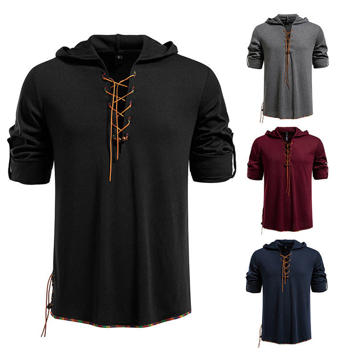 Men's Lightweight Hooded Long Sleeve Shirt with Lace Front and Roll-up Three-Quarter Sleeves Hudson & Parker