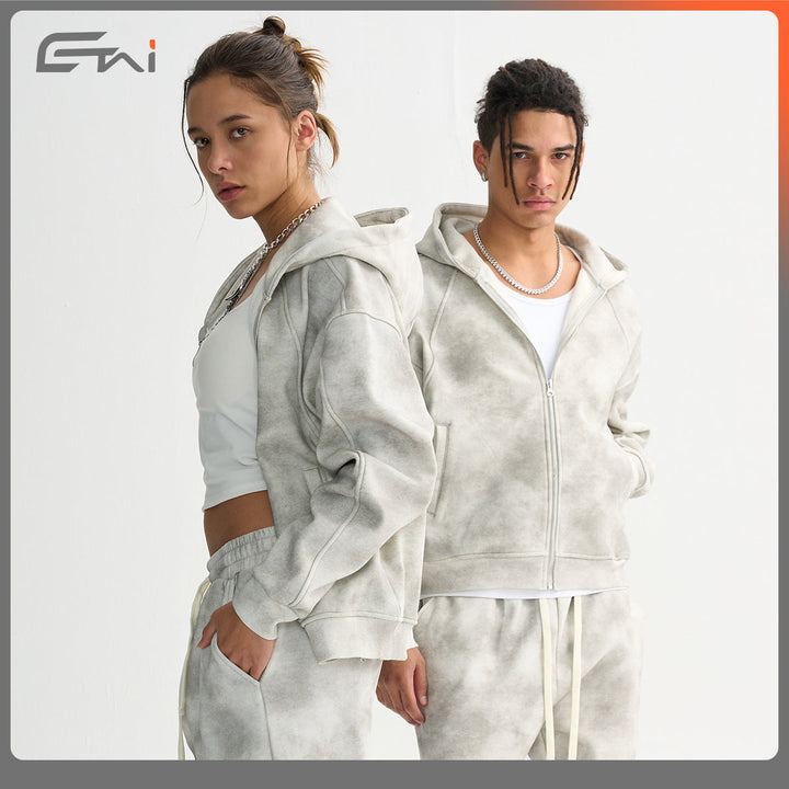 Unisex Boxy-Zip Hoodie with Fog Wash and Raglan Sleeves Hudson & Parker
