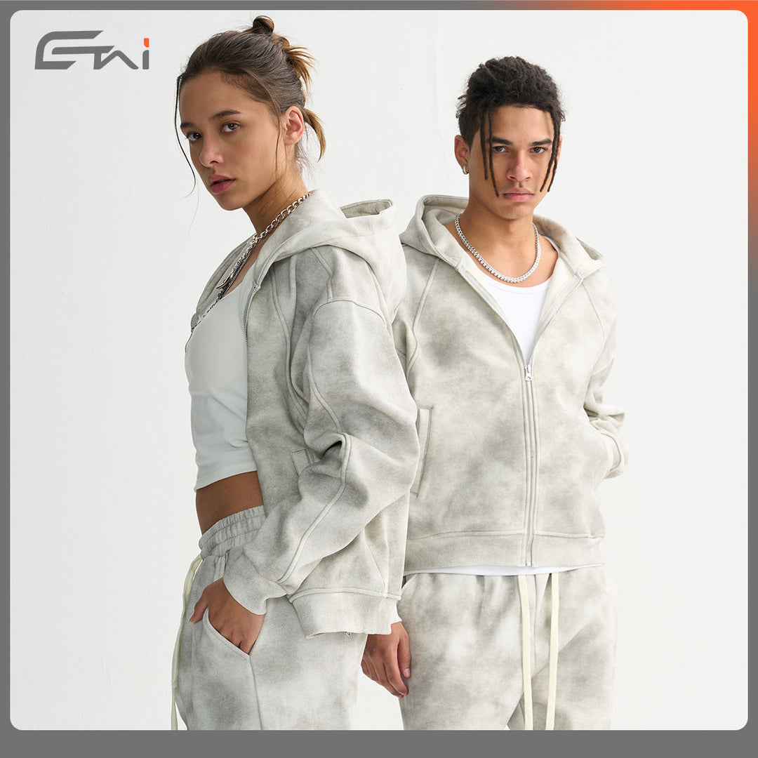 Unisex Boxy-Zip Hoodie with Fog Wash and Raglan Sleeves Hudson & Parker